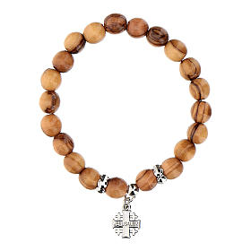 Olive wood bracelet with Jerusalem metal cross