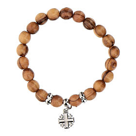 Bracelet en bois d'olivier avec croix Jérusalem en c