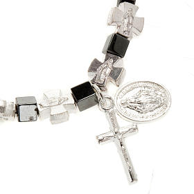 Hematite bracelet with cross and Miraculous Virgin