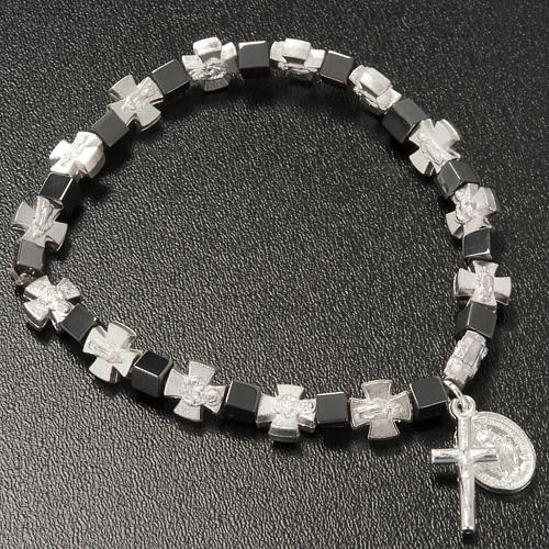 Hematite bracelet with cross and Miraculous Virgin 3
