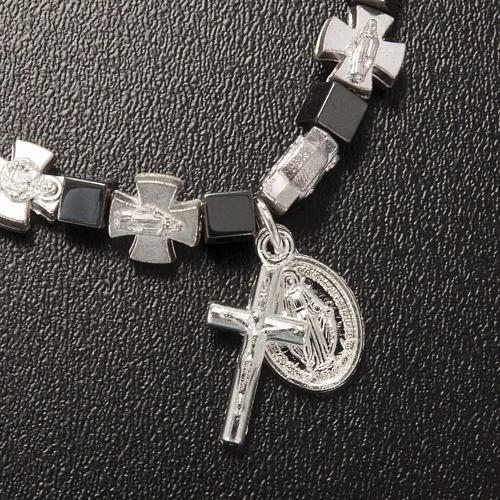 Hematite bracelet with cross and Miraculous Virgin 4