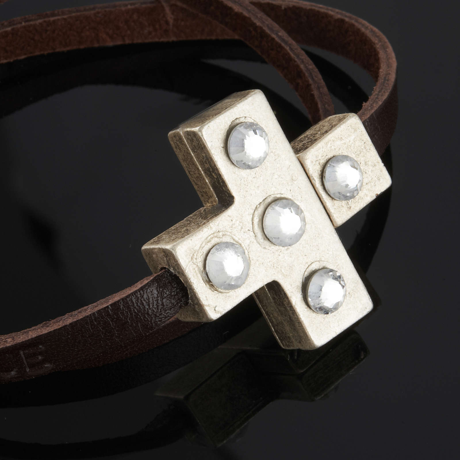 Religious bracelet in leather with cross and Swarovski online sales