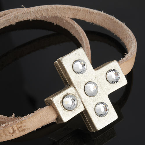 STOCK Religious bracelet in leather with cross and strass 4