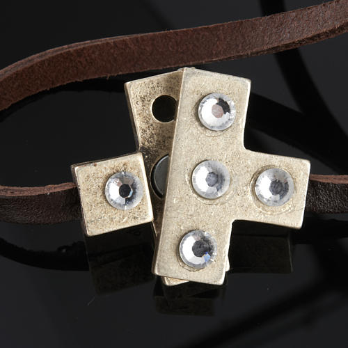 STOCK Religious bracelet in leather with cross and strass 9