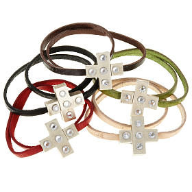 Pulseiras Variadas: Pulseira cruz Swarovski e couro compr. 34 cm