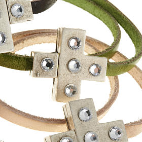 Pulseiras Variadas: Pulseira cruz Swarovski e couro compr. 34 cm