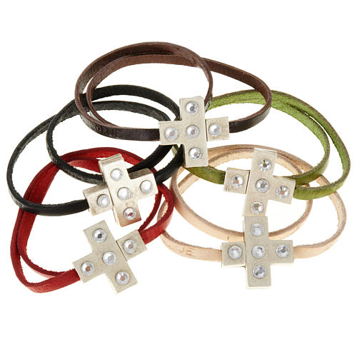 STOCK Religious bracelet in leather with cross and strass 1