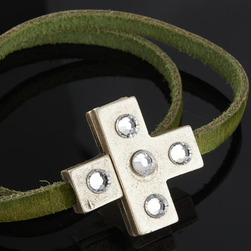 STOCK Religious bracelet in leather with cross and strass 3
