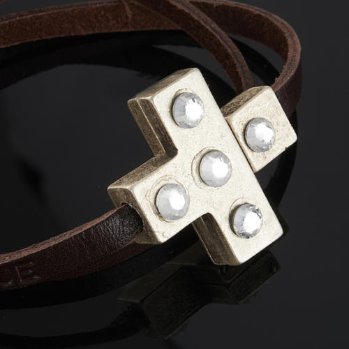STOCK Religious bracelet in leather with cross and strass 6