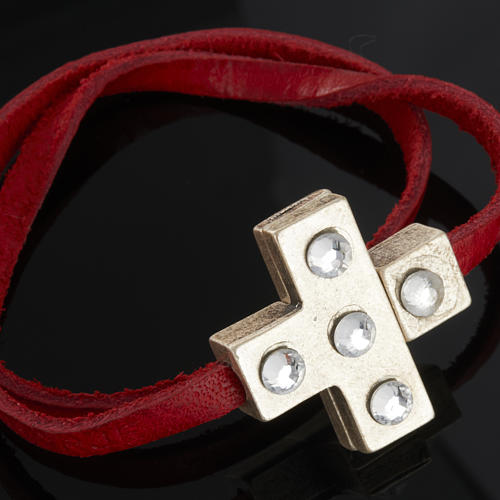 STOCK Religious bracelet in leather with cross and strass 7