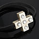 STOCK Religious bracelet in leather with cross and strass s5