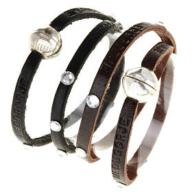 Pulseiras Variadas: Pulseira Swarovski e couro escrita Medjugorje compr. 34 cm
