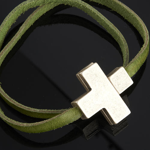 STOCK Religious bracelet in leather with zamak cross lenght 39 cm 2
