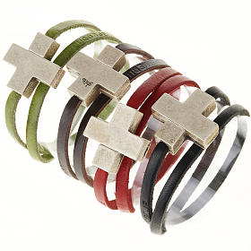 Pulseiras Variadas: Pulseira couro Medjugorje e cruz zamak compr. 39 cm