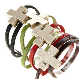 Pulseiras Variadas: Pulseira couro Medjugorje e cruz zamak compr. 34 cm