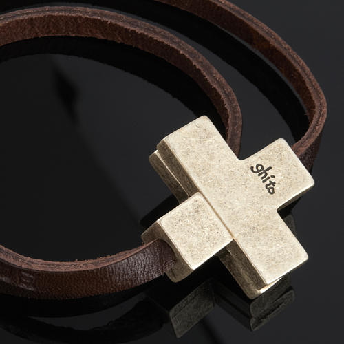 STOCK Religious bracelet in leather with zamak cross lenght 34 cm 2