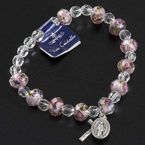 Elastic bracelet with pink crystal, 7mm 3