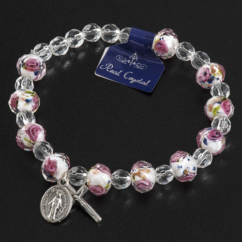Elastic bracelet with pink and white crystals, 7mm 5