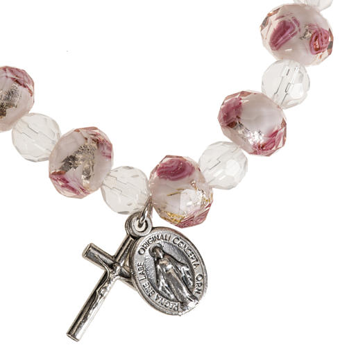 Bracelet religieux élastique cristal blanc et rose 7mm 1
