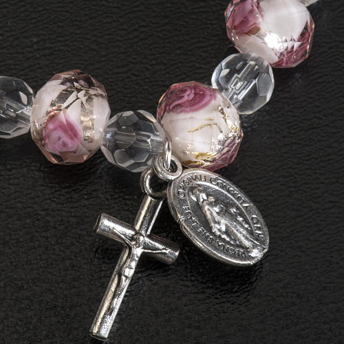 Bracelet religieux élastique cristal blanc et rose 7mm 4