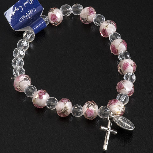 Bracelet religieux élastique cristal blanc et rose 7mm 6