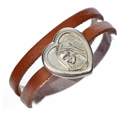 STOCK Bracelet in tan leather with Virgin Mary pendant 1