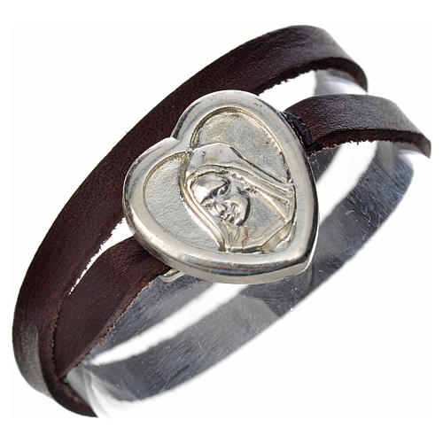 STOCK Bracelet image Vierge Marie cuir marron foncé 1