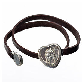 Pulseiras Variadas: STOCK Pulseira couro castanho escuro placa Virgem Maria