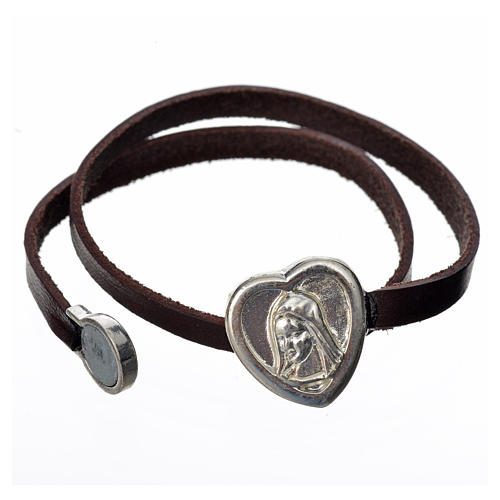 STOCK Bracelet in dark brown leather with Virgin Mary pendant 2