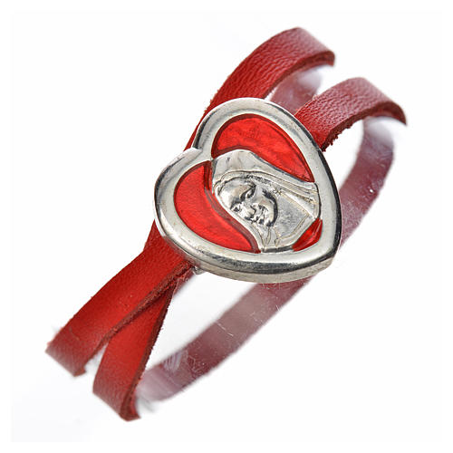 STOCK Bracelet image Vierge Marie cuir rouge 1