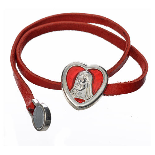 STOCK Bracelet in red leather with Virgin Mary pendant 2