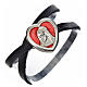 STOCK Bracelet cuir noir image Vierge Marie émail rouge s1