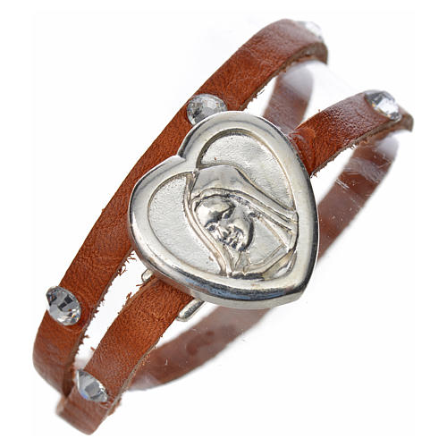 STOCK Bracelet with strass in tan leather with Virgin Mary pendant 1