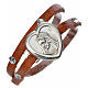 STOCK Bracelet with strass in tan leather with Virgin Mary pendant s1