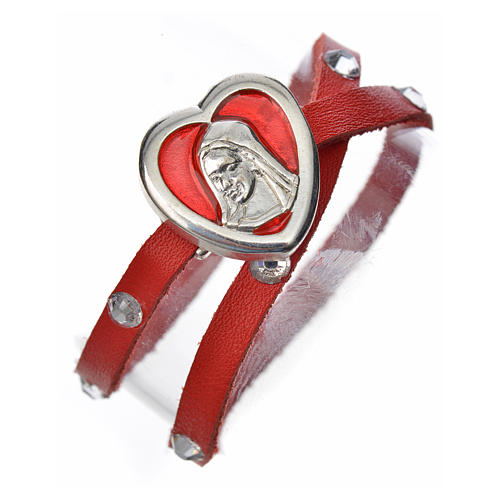 STOCK Bracelet with strass, red leather, Virgin Mary pendant 1