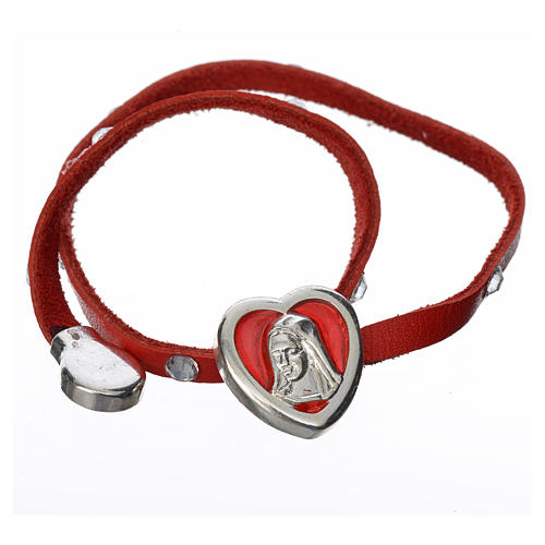 STOCK Bracelet cuir rouge et strass image Vierge Marie 2