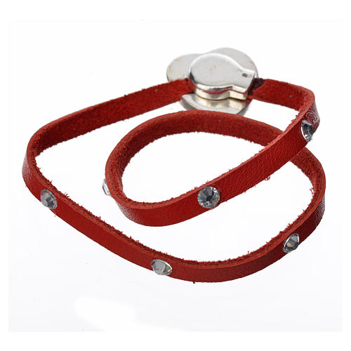 STOCK Bracelet cuir rouge et strass image Vierge Marie 3