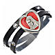 STOCK Armband schwarzen Leder mit strass und roten Schild s1