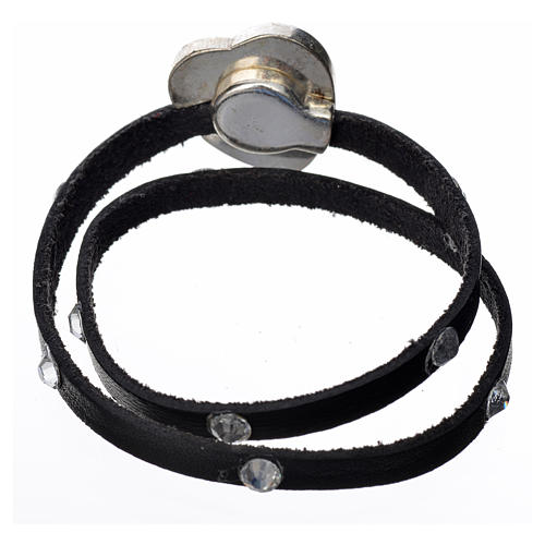 STOCK Bracelet with strass, black leather, Virgin Mary pendant 3