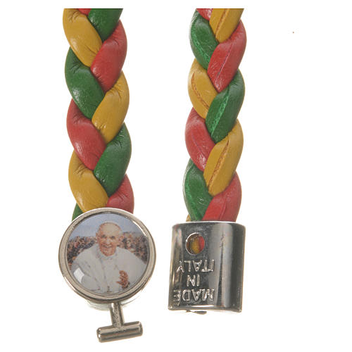 Braided bracelet, 20cm red, yellow and green with Pope Francis 2