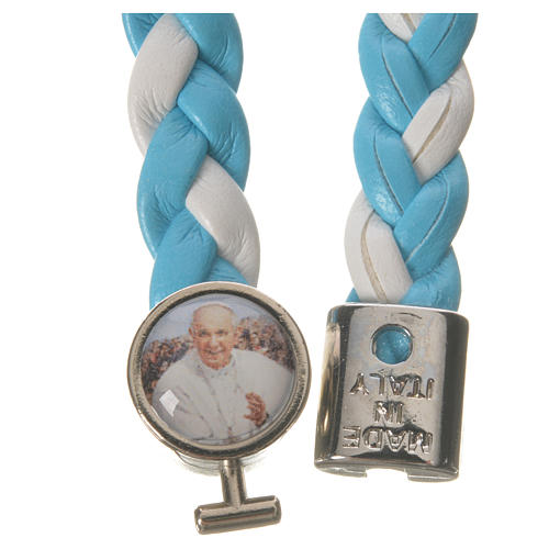 Flechtarmband mit Papst Franziskus himmelblau weiß 20 cm 2