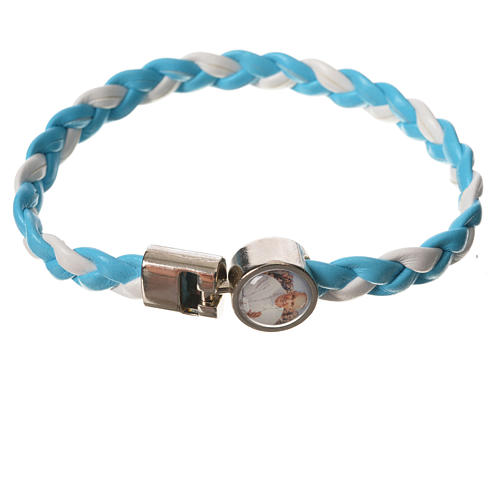 Braided bracelet, 20cm Pope Francis, white and light blue 1