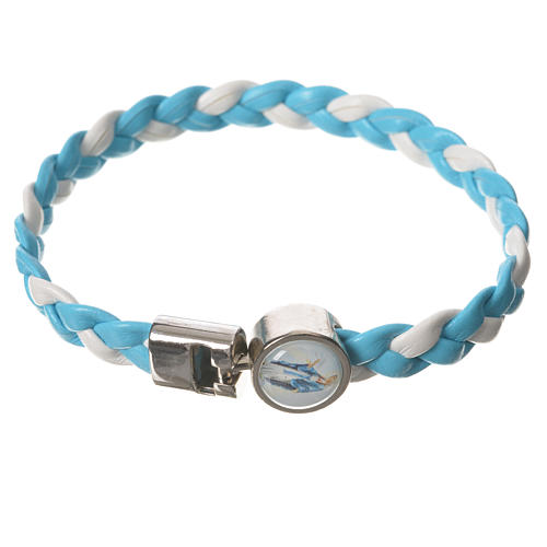 Braided bracelet, 20cm white and light blue Miraculous Medal 1