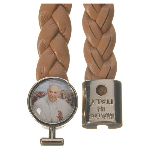Flechtarmband mit Papst Franziskus lederfarbig 20 cm 2