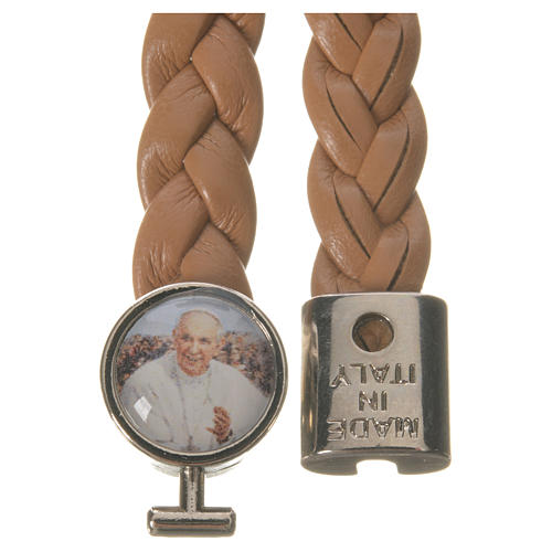 Pulseira entrançada 20 cm Papa Francisco cor de couro 2