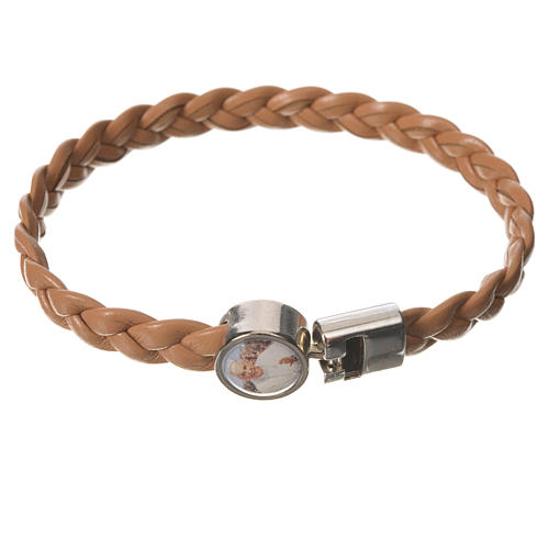 Braided bracelet, 20cm tan colour with Pope Francis 1