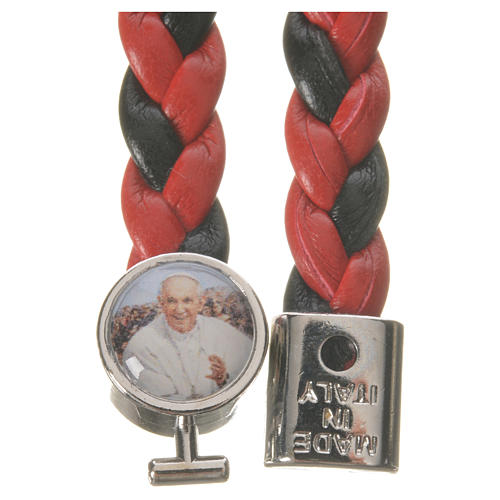 Braided bracelet, 20cm red and black with Pope Francis 2