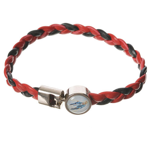 Bracelet tressé 20 cm Vierge Miraculeuse rouge/noir 1