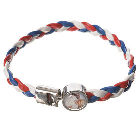Braided bracelet, 20cm white, red, blue with Pope Francis