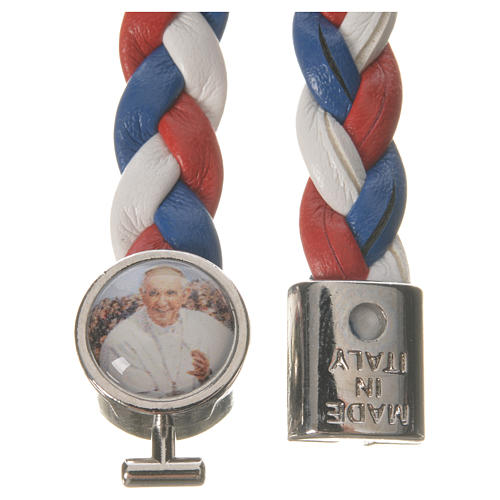 Bracelet tressé 20 cm Pape François blanc/rouge/bleu 2